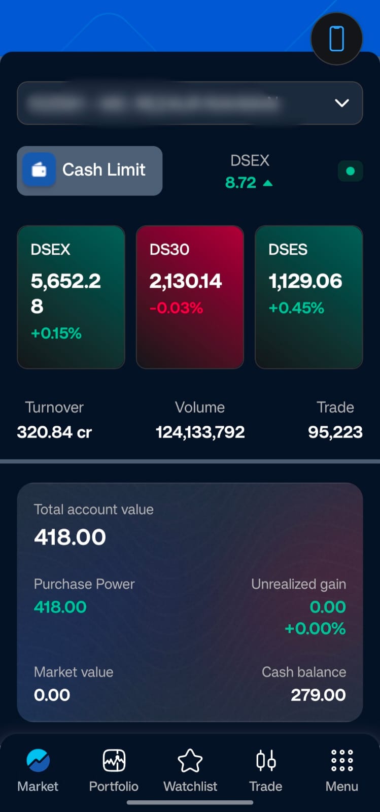 Amar Biniyog market analysis screen
